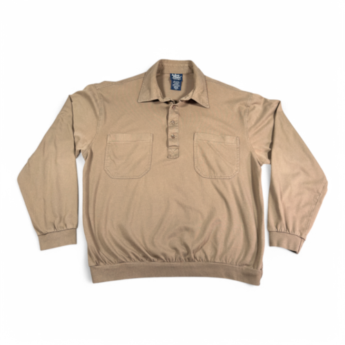 Vintage John Blair Polo Shirt Adult LARGE Brown Banded Pockets Long Sleeve 90s