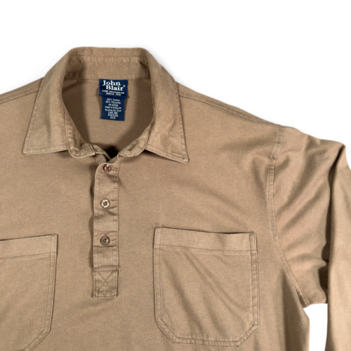 Vintage John Blair Polo Shirt Adult LARGE Brown Banded Pockets Long Sleeve 90s