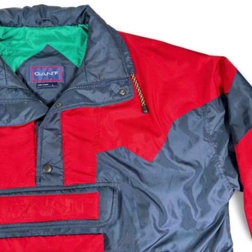 Vintage Gant Pullover Jacket Adult LARGE Colorblock Red Blue Puff Preppy 90s