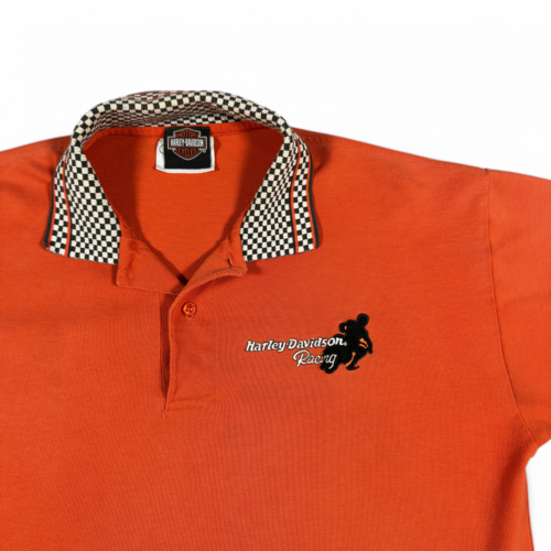Vintage Harley Davidson Polo Shirt Adult MEDIUM Orange Racing Checkered 90s