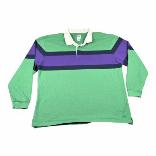 Gap Polo Shirt Adult 2XL Green Purple Rugby Stripes Preppy Retro Heavyweight