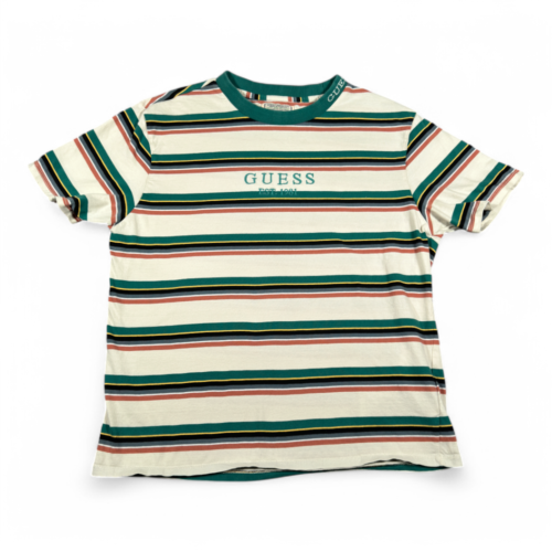 Guess Shirt Adult MEDIUM White Green Stripes Retro Ringer Originals