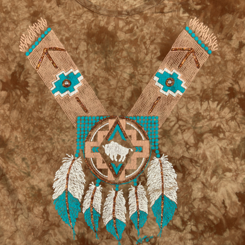 Vintage Native American Shirt Womens LARGE Brown Tie Dye Turquoise Jewelry 90s