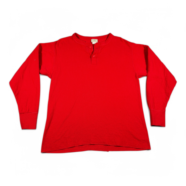 Vintage LL Bean Shirt Adult MEDIUM Red Henley River Drivers Cotton Wool Blend 80s