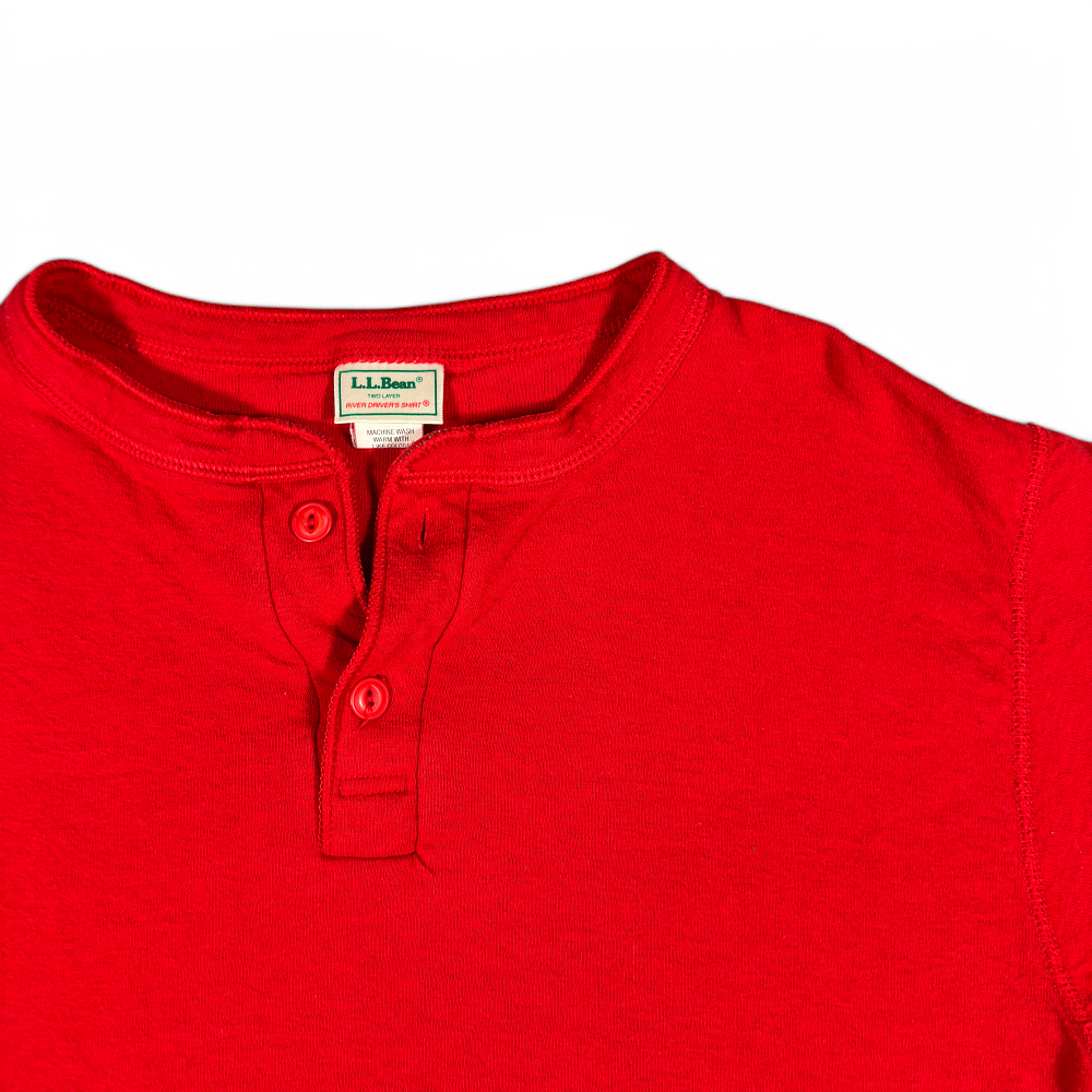 Vintage LL Bean Shirt Adult MEDIUM Red Henley River Drivers Cotton Wool Blend 80s