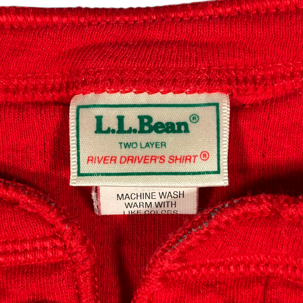 Vintage LL Bean Shirt Adult MEDIUM Red Henley River Drivers Cotton Wool Blend 80s