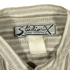Vintage Studio X Shirt Adult MEDIUM Brown Beige Textured Stripe 90s