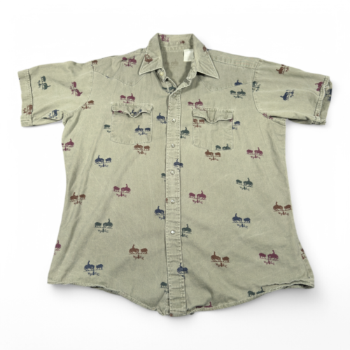Vintage Western Shirt Adult EXTRA LARGE Green Cowboy Rodeo Weather Vane Cattle 90s