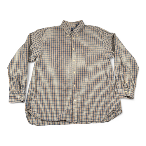 Vintage Gap Shirt Adult EXTRA LARGE Blue Orange Plaid Button Down Preppy 90s