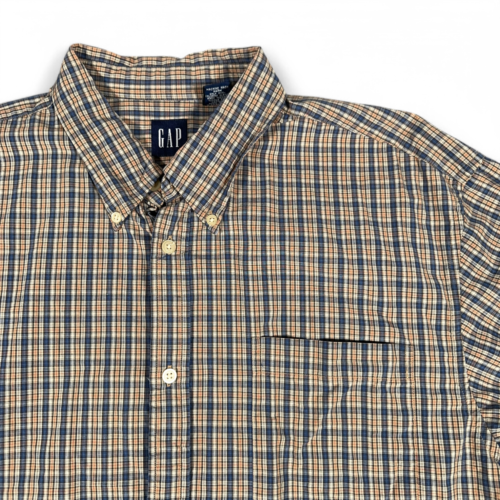 Vintage Gap Shirt Adult EXTRA LARGE Blue Orange Plaid Button Down Preppy 90s