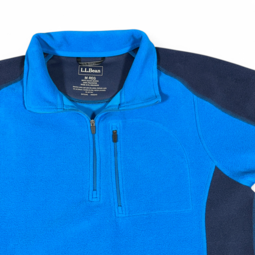 LL Bean Sweater Adult MEDIUM Blue Fleece Colorblock 1/4 Quarter Zip Pullover