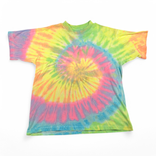 Vintage Gitano Shirt Adult MEDIUM Tie Dye Yellow Pink Rainbow Spiral 90s