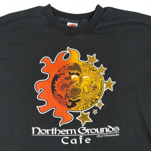 Vintage Coffee Shop Shirt Adult EXTRA LARGE Black Northern Grounds Cafe Sun Moon