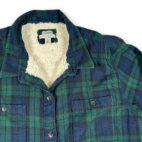 LL Bean Shirt Women EXTRA LARGE Blue Green Plaid Sherpa Lined Flannel Blackwatch