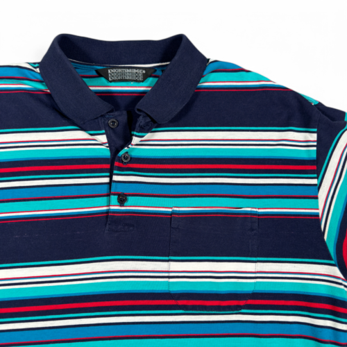 Vintage Knightsbridge Polo Shirt Adult MEDIUM Blue Red Green Striped Retro 90s