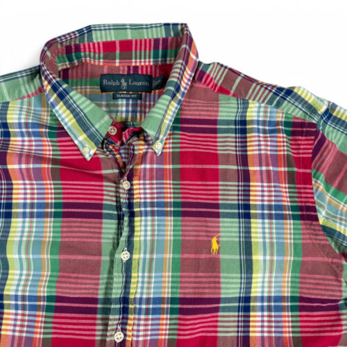 Vintage Ralph Lauren Shirt Adult 2XL XXL Pink Green Blue Madras Plaid Preppy 90s