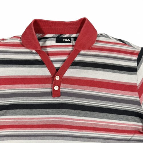 Vintage Fila Polo Shirt Adult MEDIUM Red Gray Striped Tennis Retro Y2K