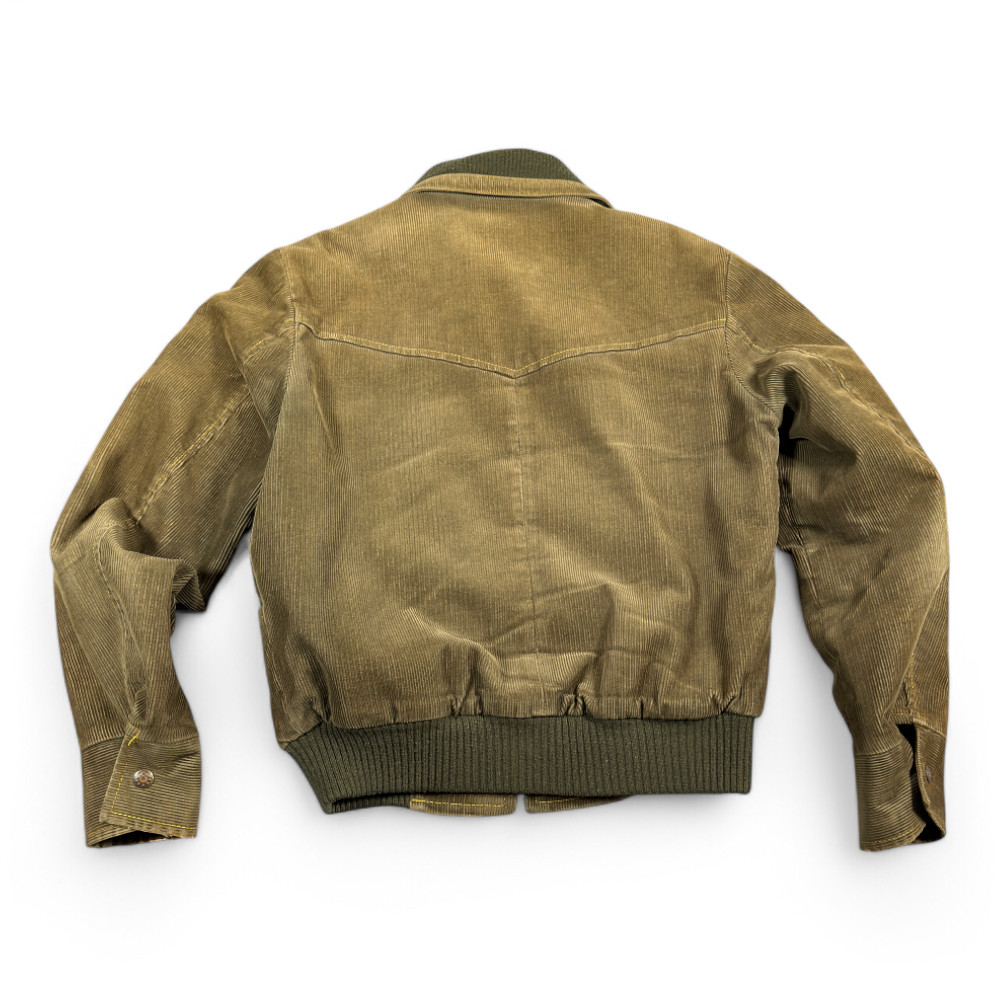 Vintage Sears Jacket Adult Small Green Corduroy Bomber Western Burnt Orange 70s