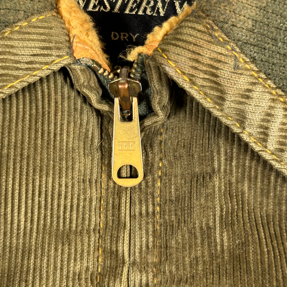 Vintage Sears Jacket Adult Small Green Corduroy Bomber Western Burnt Orange 70s