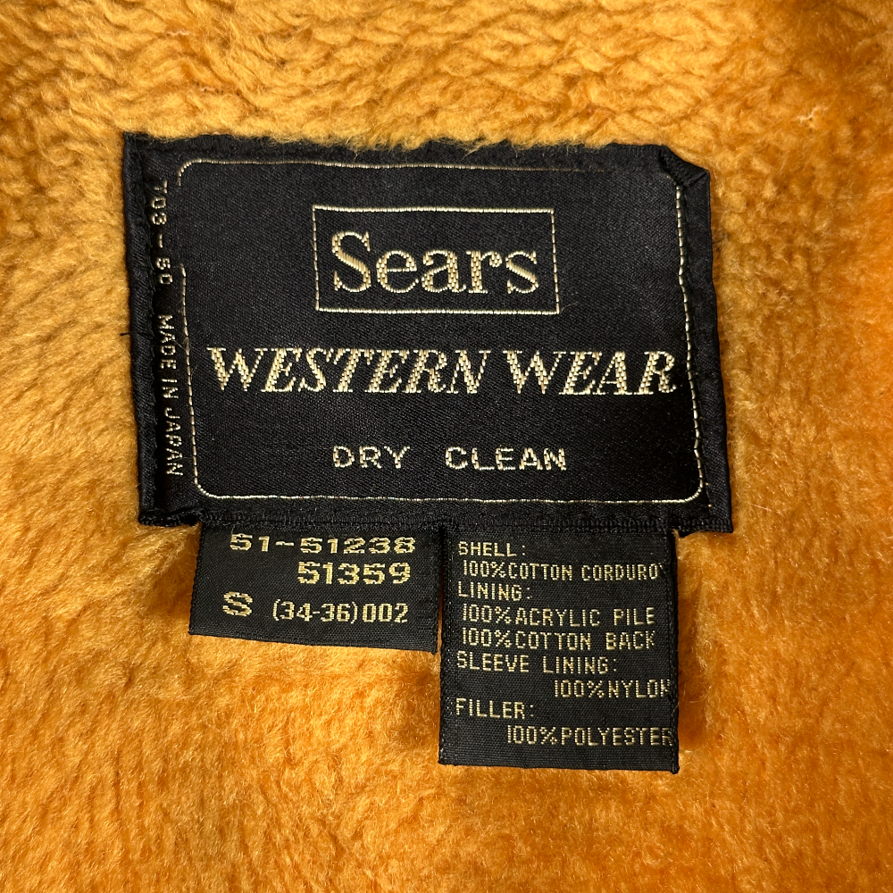Vintage Sears Jacket Adult Small Green Corduroy Bomber Western Burnt Orange 70s