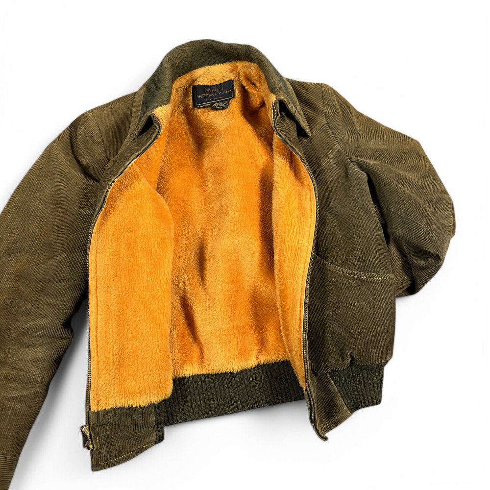 Vintage Sears Jacket Adult Small Green Corduroy Bomber Western Burnt Orange 70s