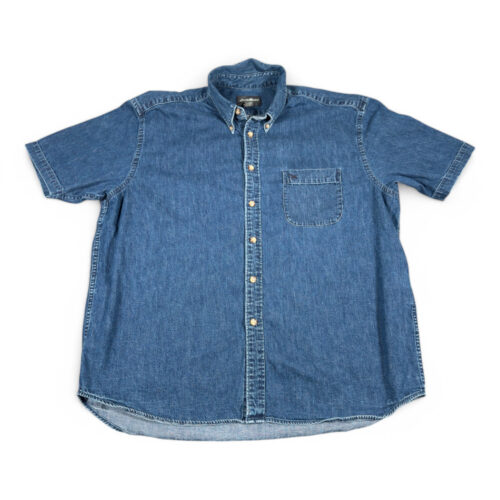 Eddie Bauer Shirt Adult EXTRA LARGE Blue Denim Dark Wash Cotton Outdoor Y2K