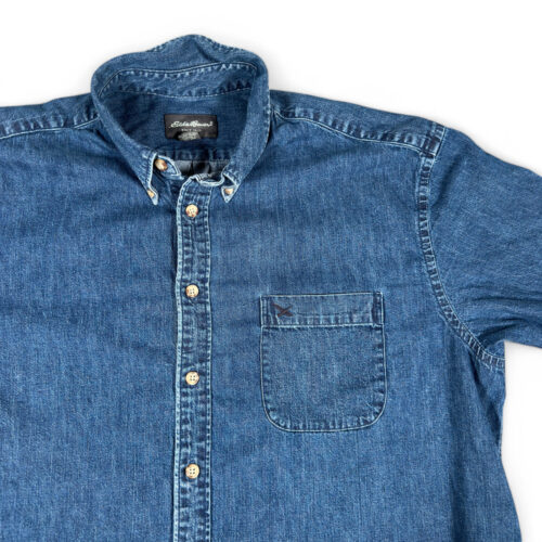 Eddie Bauer Shirt Adult EXTRA LARGE Blue Denim Dark Wash Cotton Outdoor Y2K