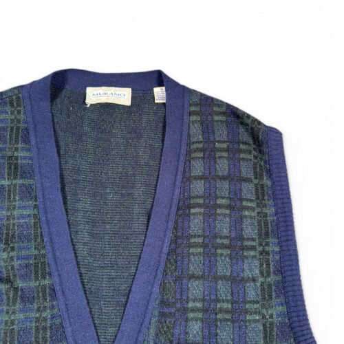 Vintage Murano Sweater Vest Adult LARGE Blue Green Blackwatch Plaid Cardigan 90s