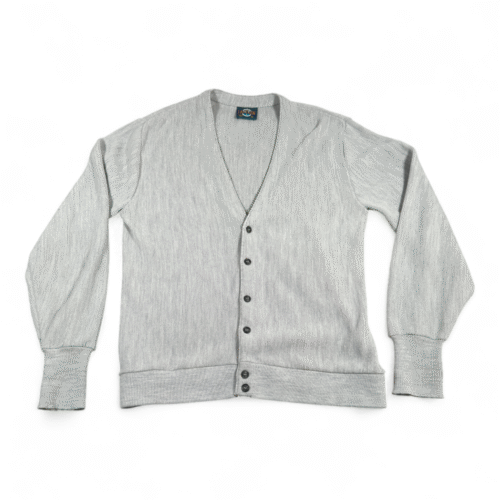 Vintage Jantzen Sweater Adult LARGE Gray Button Up Knit Cardigan USA Made 80s