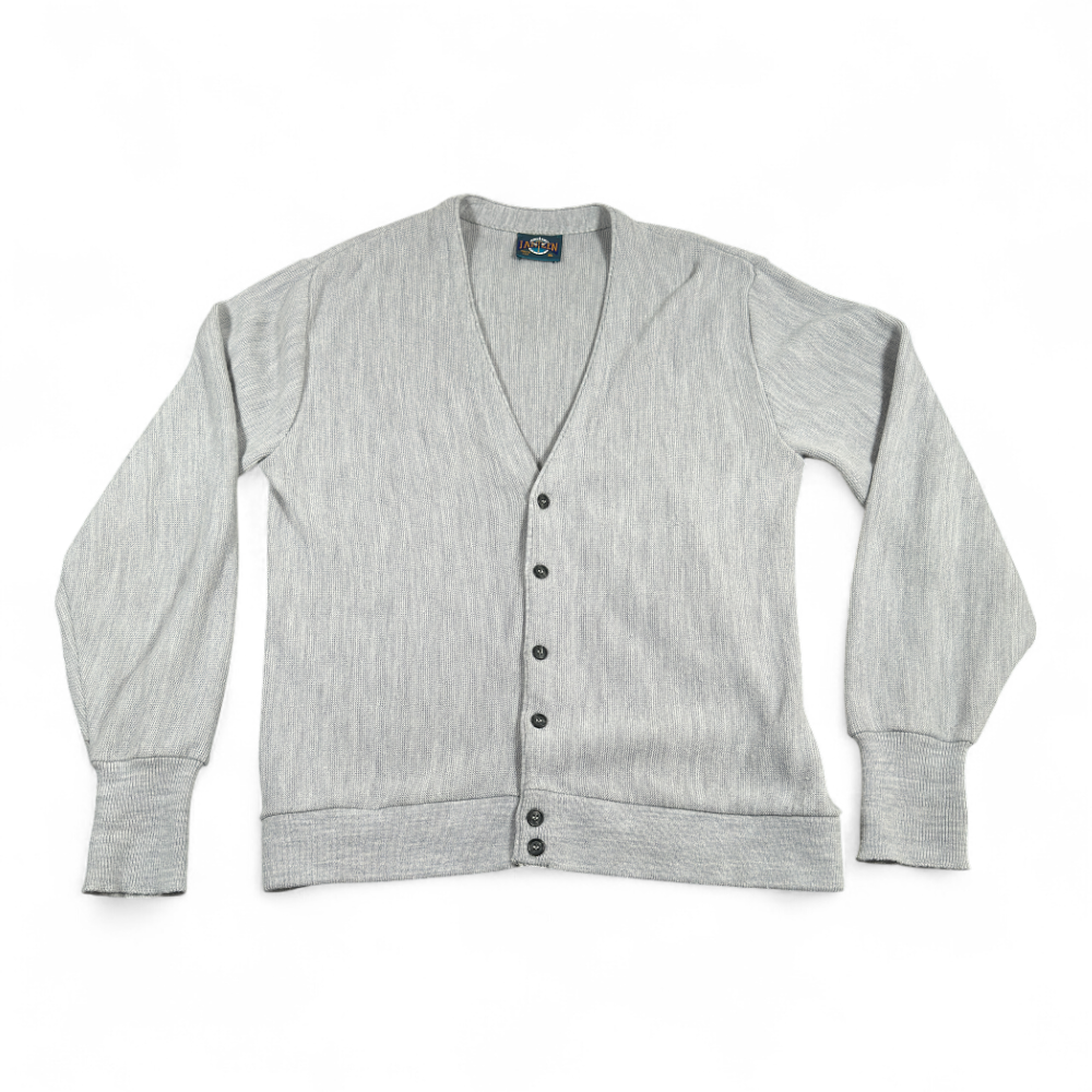 Vintage Jantzen Sweater Adult LARGE Gray Button Up Knit Cardigan USA Made 80s-1 Vintage Jantzen Sweater Adult LARGE Gray Button Up Knit Cardigan USA Made 80s