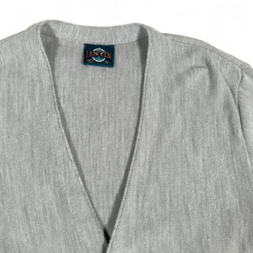 Vintage Jantzen Sweater Adult LARGE Gray Button Up Knit Cardigan USA Made 80s