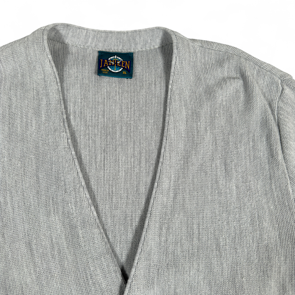 Vintage Jantzen Sweater Adult LARGE Gray Button Up Knit Cardigan USA Made 80s-2 Vintage Jantzen Sweater Adult LARGE Gray Button Up Knit Cardigan USA Made 80s