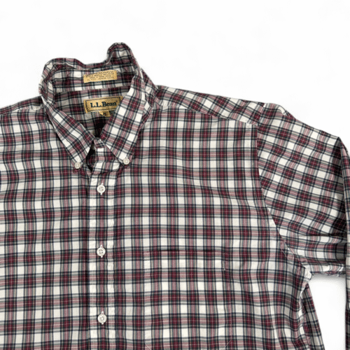Vintage LL Bean Shirt Adult LARGE White Red Plaid Single Needle Tailoring 80s