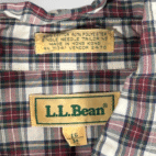 Vintage LL Bean Shirt Adult LARGE White Red Plaid Single Needle Tailoring 80s