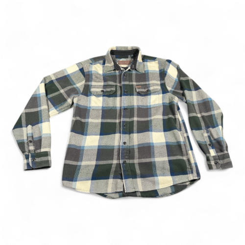 Orvis Jacket Shirt Adult MEDIUM White Blue Grey Plaid Flannel Cotton Heavyweight