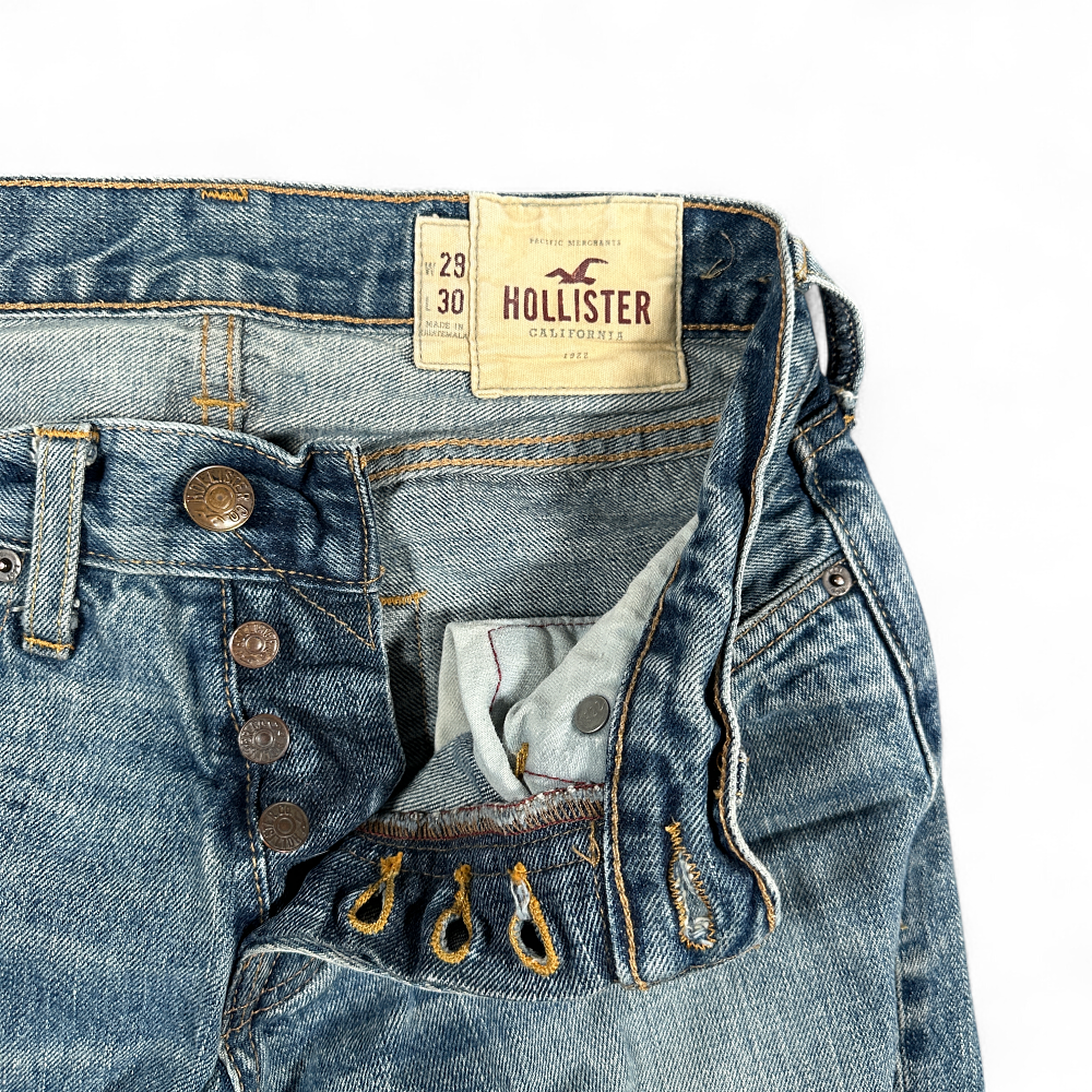 Hollister Jeans Mens 28x30 Blue Hermosa Low Rise Bootcut Button Fly Denim Y2K