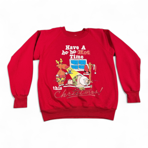 Vintage Christmas Sweater Adult MEDIUM Red Santa Funny Raglan 90s