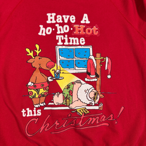 Vintage Christmas Sweater Adult MEDIUM Red Santa Funny Raglan 90s