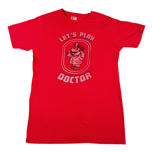 Vintage Doctor Mario Shirt Adult SMALL Red Lets Play Dr Video Game Funny Y2K