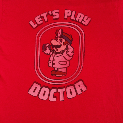 Vintage Doctor Mario Shirt Adult SMALL Red Lets Play Dr Video Game Funny Y2K