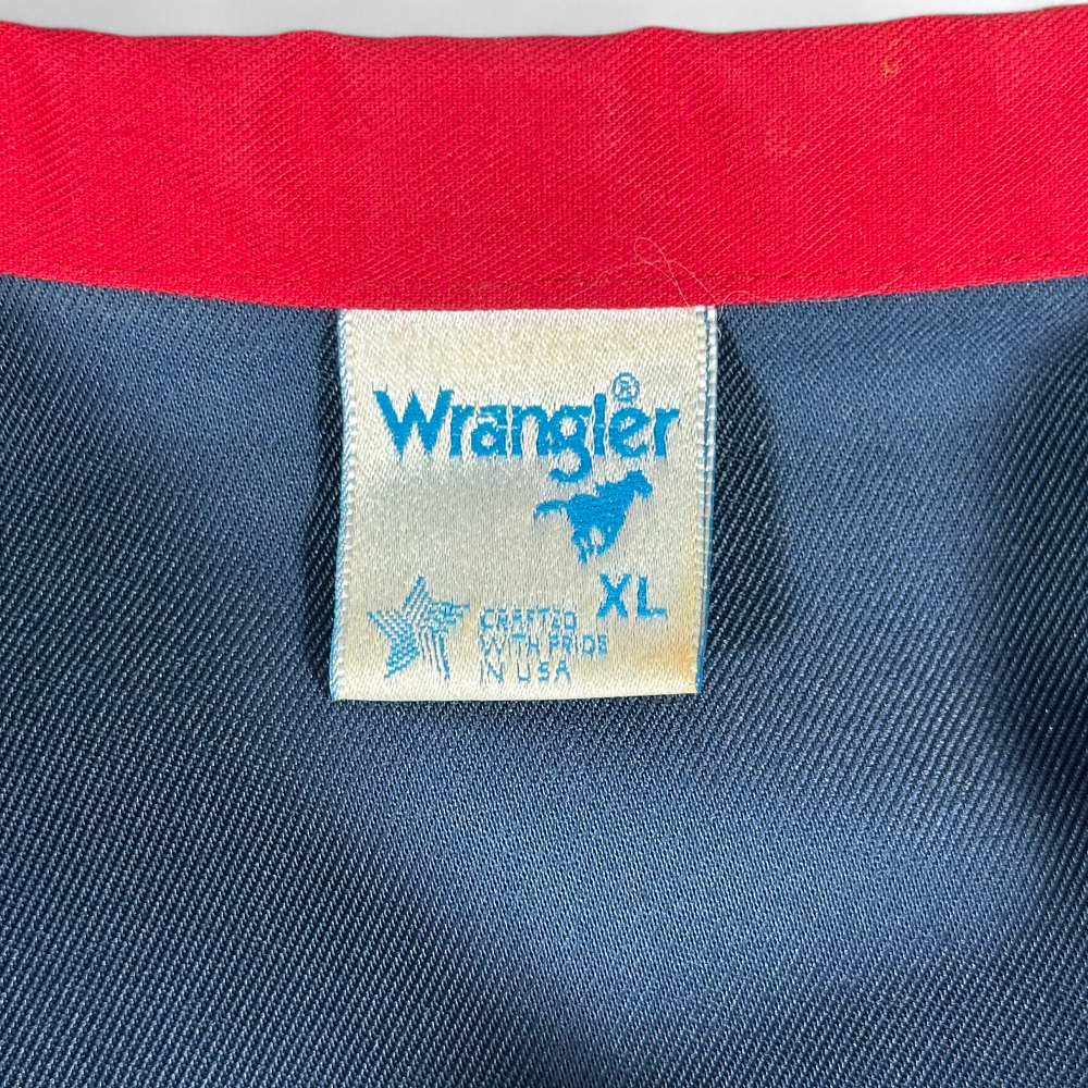 Vintage Wrangler Jacket Adult MEDIUM Navy Blue Red Bomber Rodeo Horse USA 80s