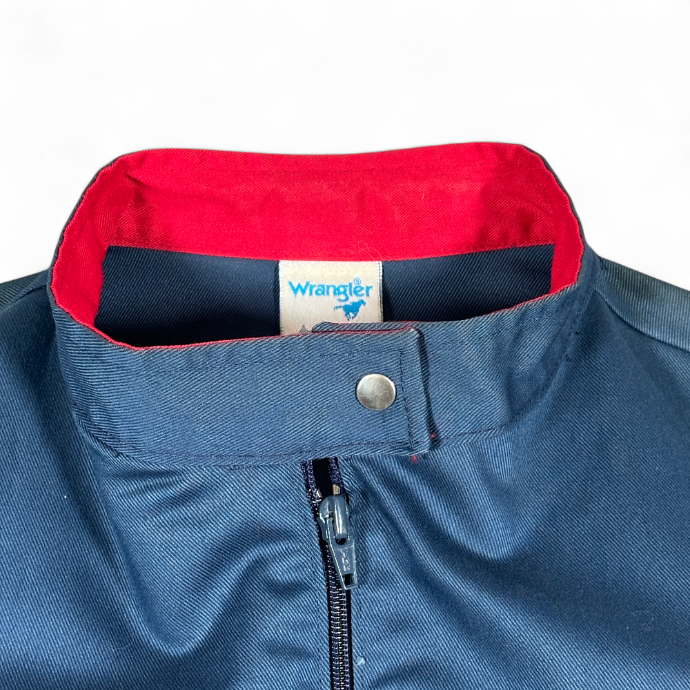Vintage Wrangler Jacket Adult MEDIUM Navy Blue Red Bomber Rodeo Horse USA 80s