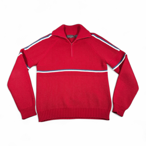 Vintage Calvin Charles Sweater Adult SMALL Red Textured Knit Quarter Zip 80s
