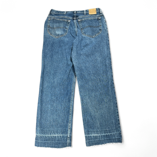 Vintage Lee Jeans Mens 32x28 Blue Straight Distressed Raw Hem Denim 90s