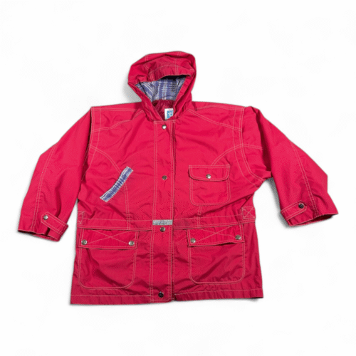 Vintage Basic Outlook Jacket Womens MEDIUM Pink Plaid Lined Utility Hood 90s