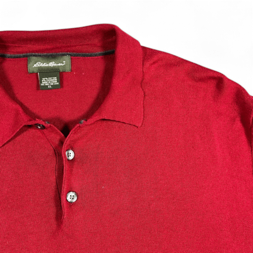 Eddie Bauer Polo Shirt Adult EXTRA LARGE Red Cotton Cashmere Knit Soft Y2K