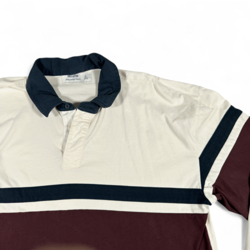 Hollister Polo Shirt Adult EXTRA LARGE White Rugby Stripe Heavyweight Cotton