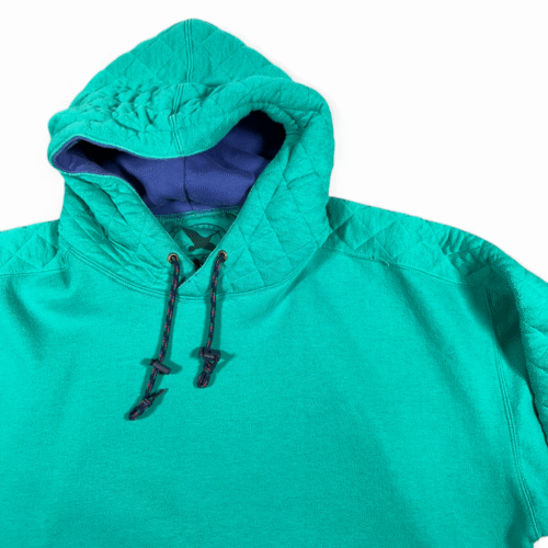 Vintage Eddie Bauer Sweater Adult MEDIUM Green Purple Quilted Hoodie Outdoor Y2K