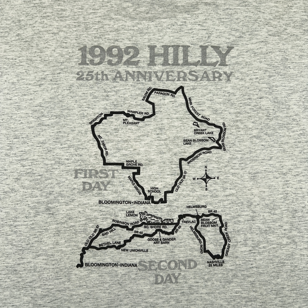 Vintage Hilly Hundred Shirt Adult LARGE Gray 1992 Cycling Bike Race Indiana 90s