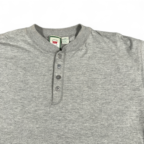 Vintage Levis Shirt Adult LARGE Gray Henley Casual Pullover Cotton Blend 90s